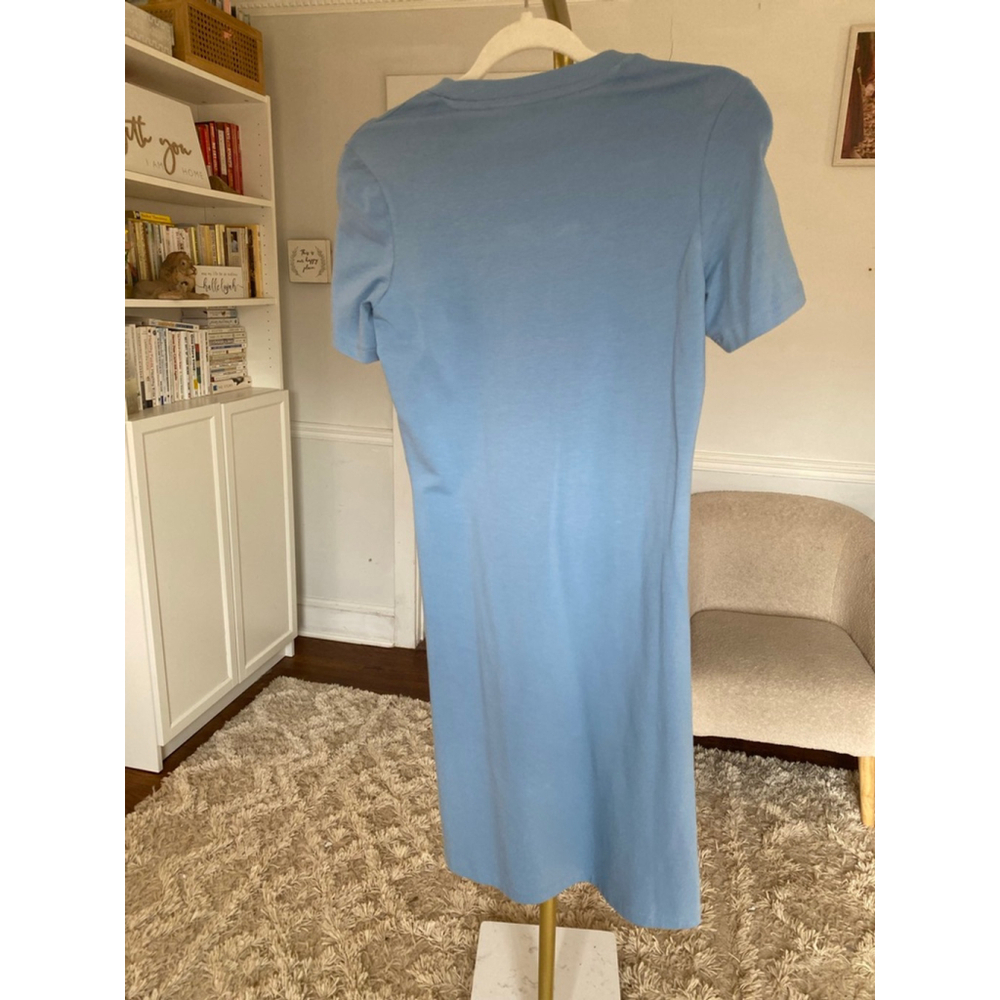 Puma Blue Floral Logo Knee Length T Shirt Dress Casual Sporty Summer Athleisure - Picture 3 of 7